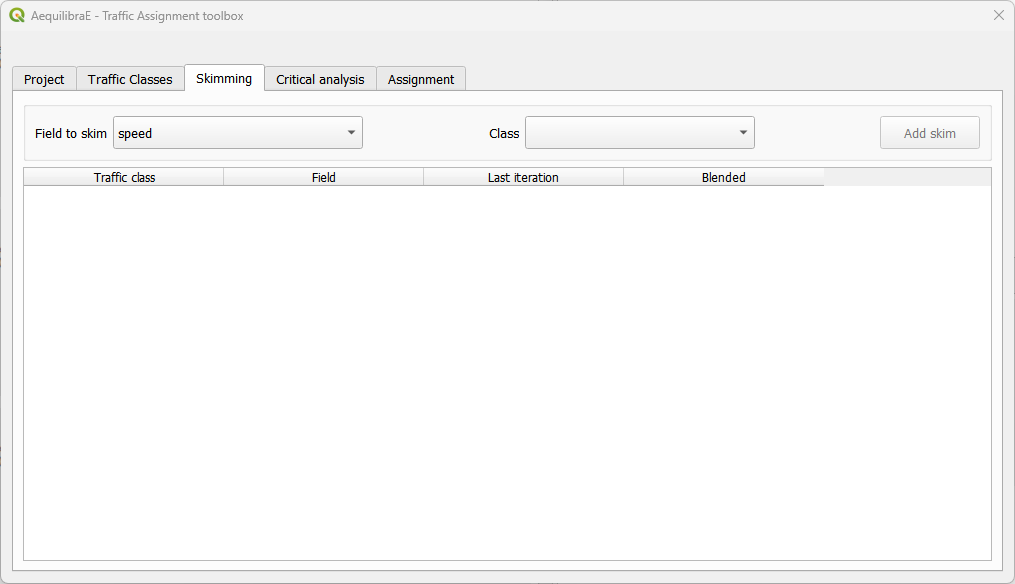Traffic assignment skimming tab