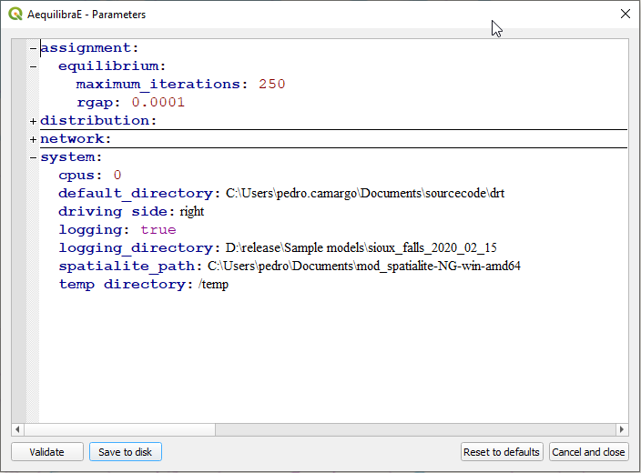 parameters menu