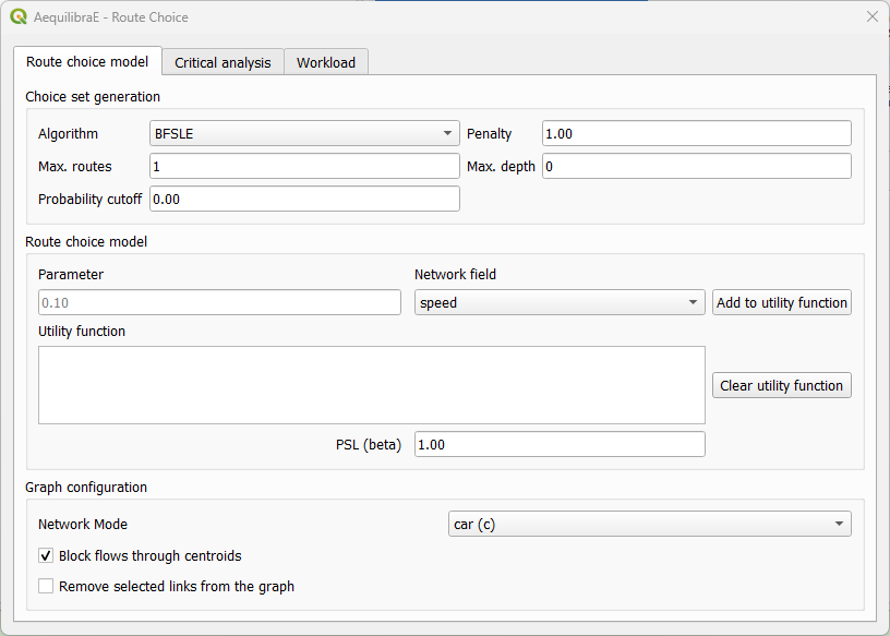 Route Choice model tab
