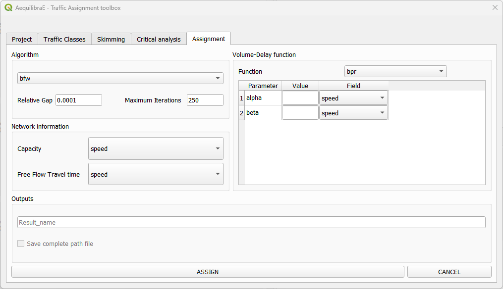 Traffic assignment perform assignment tab