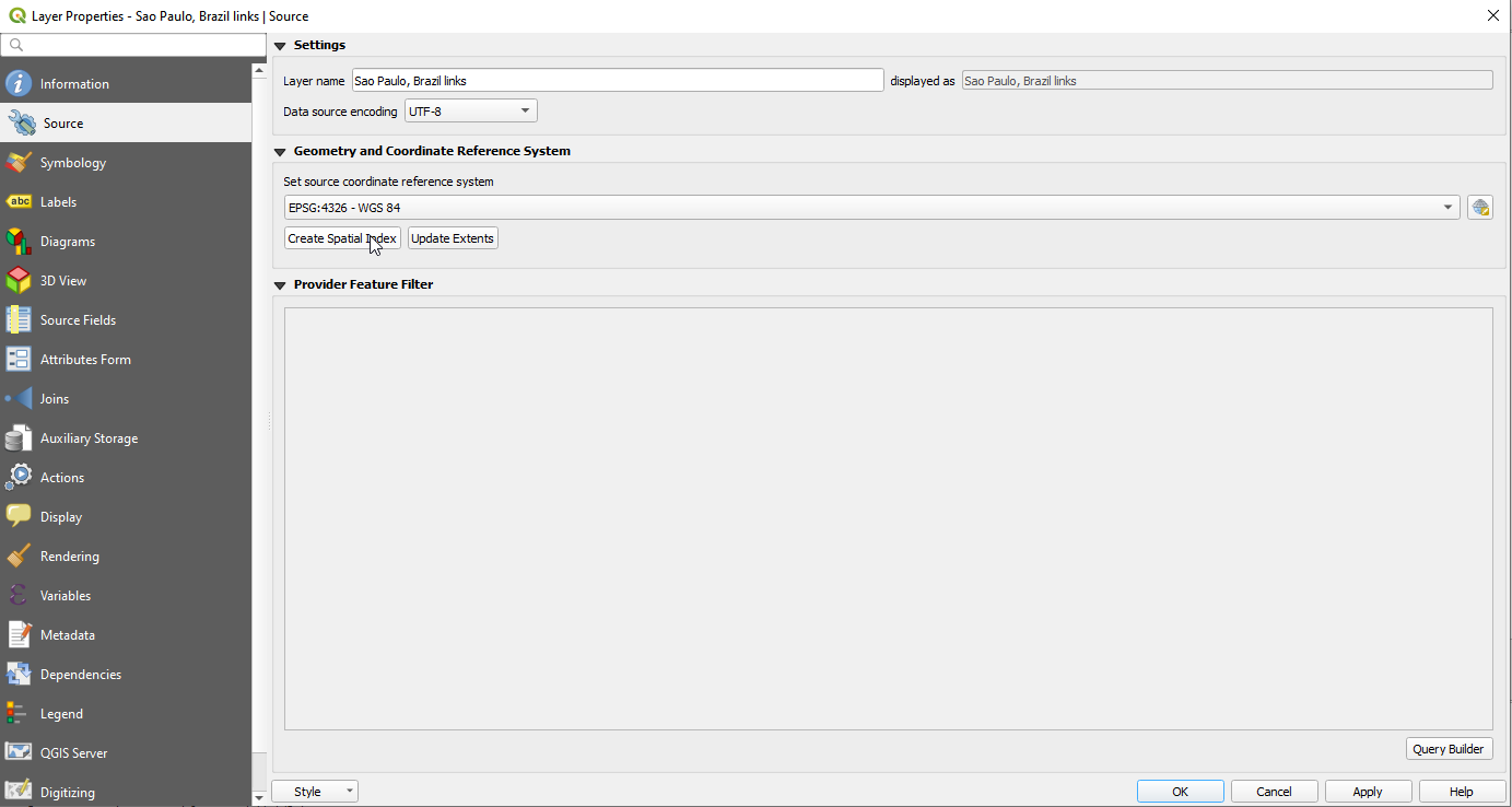 Adding Spatial indices with QGIS